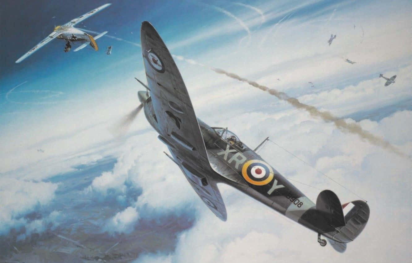 Elpoderoso Spitfire Volando A Través De Los Cielos. Fondo de pantalla