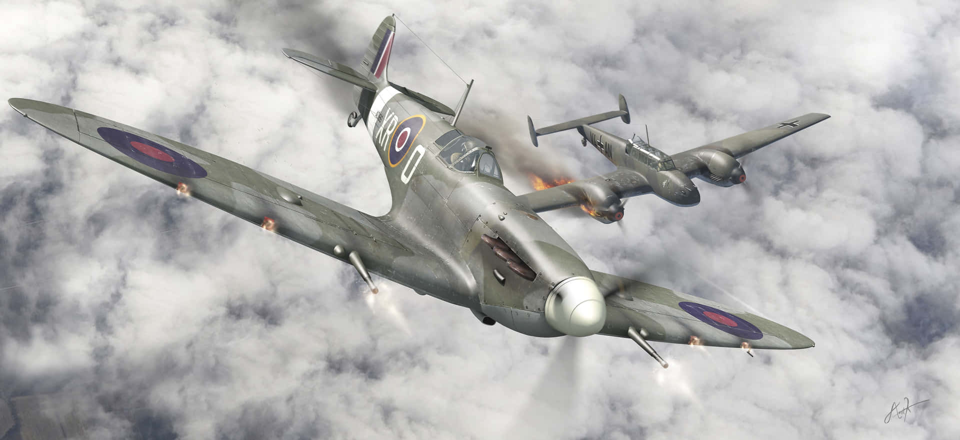 En Klassisk Spitfire Warbird-motiv Är Ikonisk För Alla Flygentusiasters Bakgrundsbild. Wallpaper