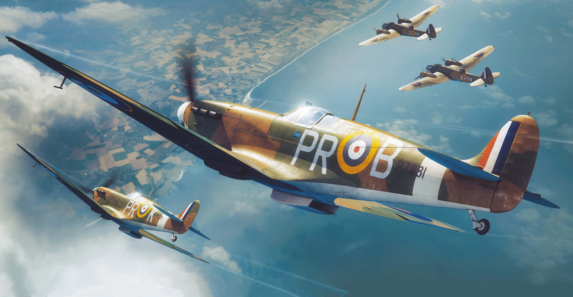 View of the iconic WWII British fighter, the Supermarine Spitfire Wallpaper