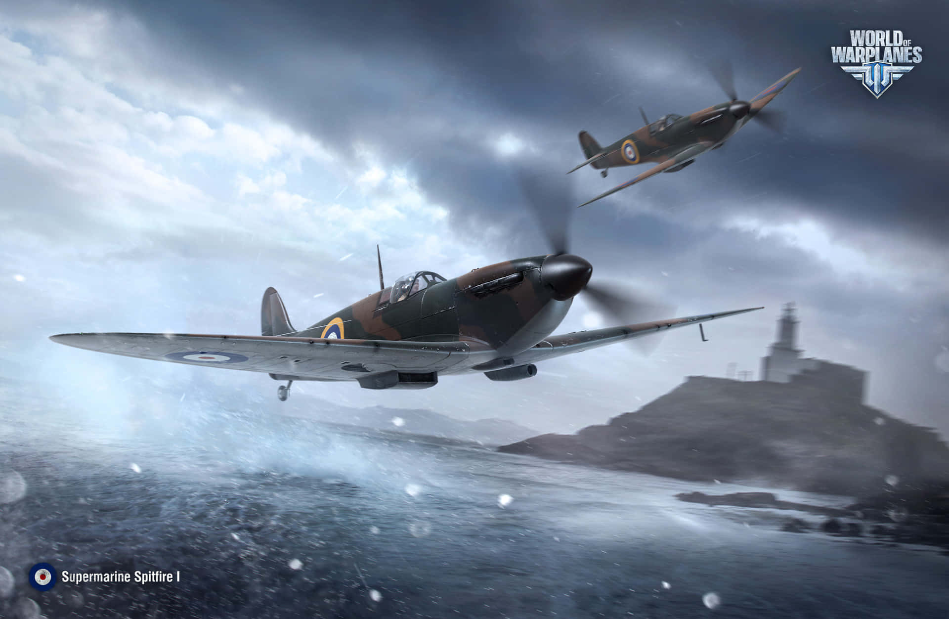 En Spitfire krigsfly fra 2. verdenskrig som suser gennem himlen. Wallpaper