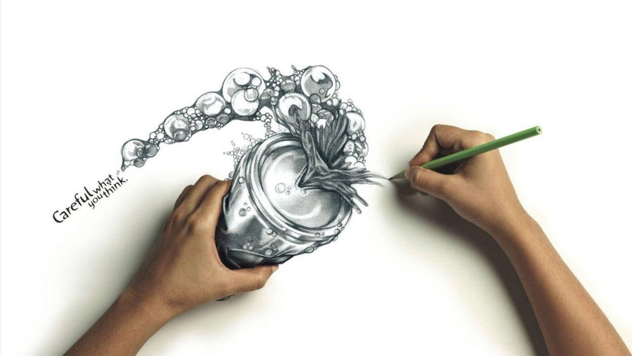 Splashing Can Pencil Drawing Wallpaper