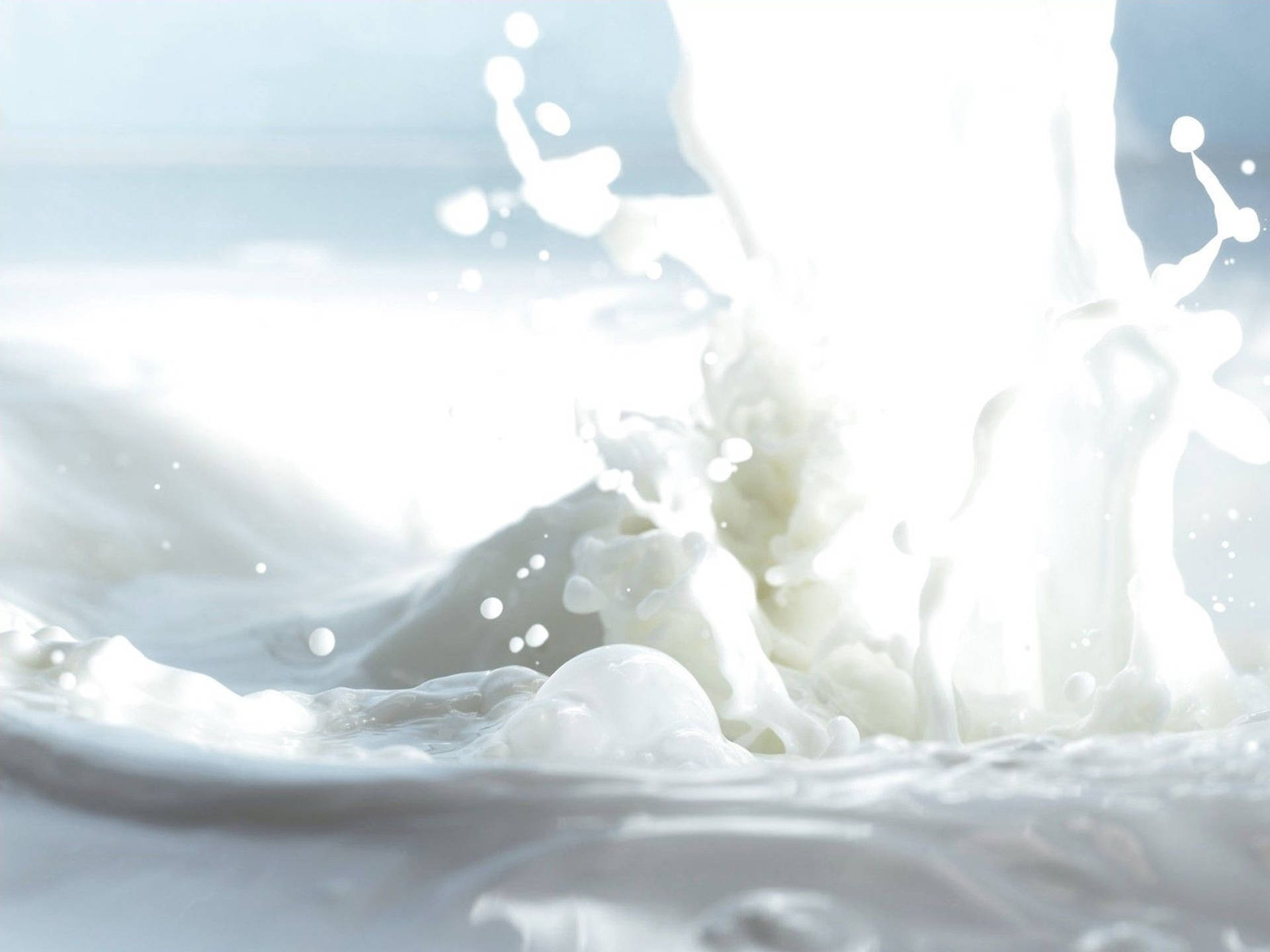 Sprøjtende hvid mælkevæske med dråber af primære farver Wallpaper