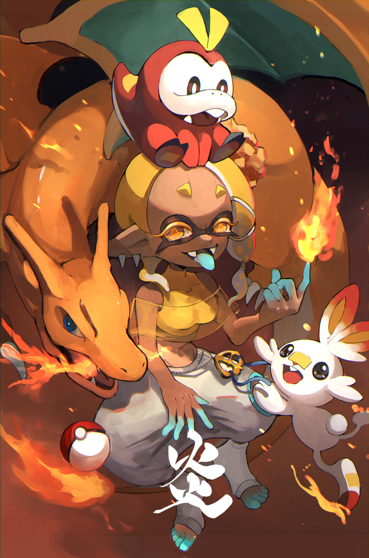 Splatoon Frye With Fuecoco And Other Pokemon Wallpaper