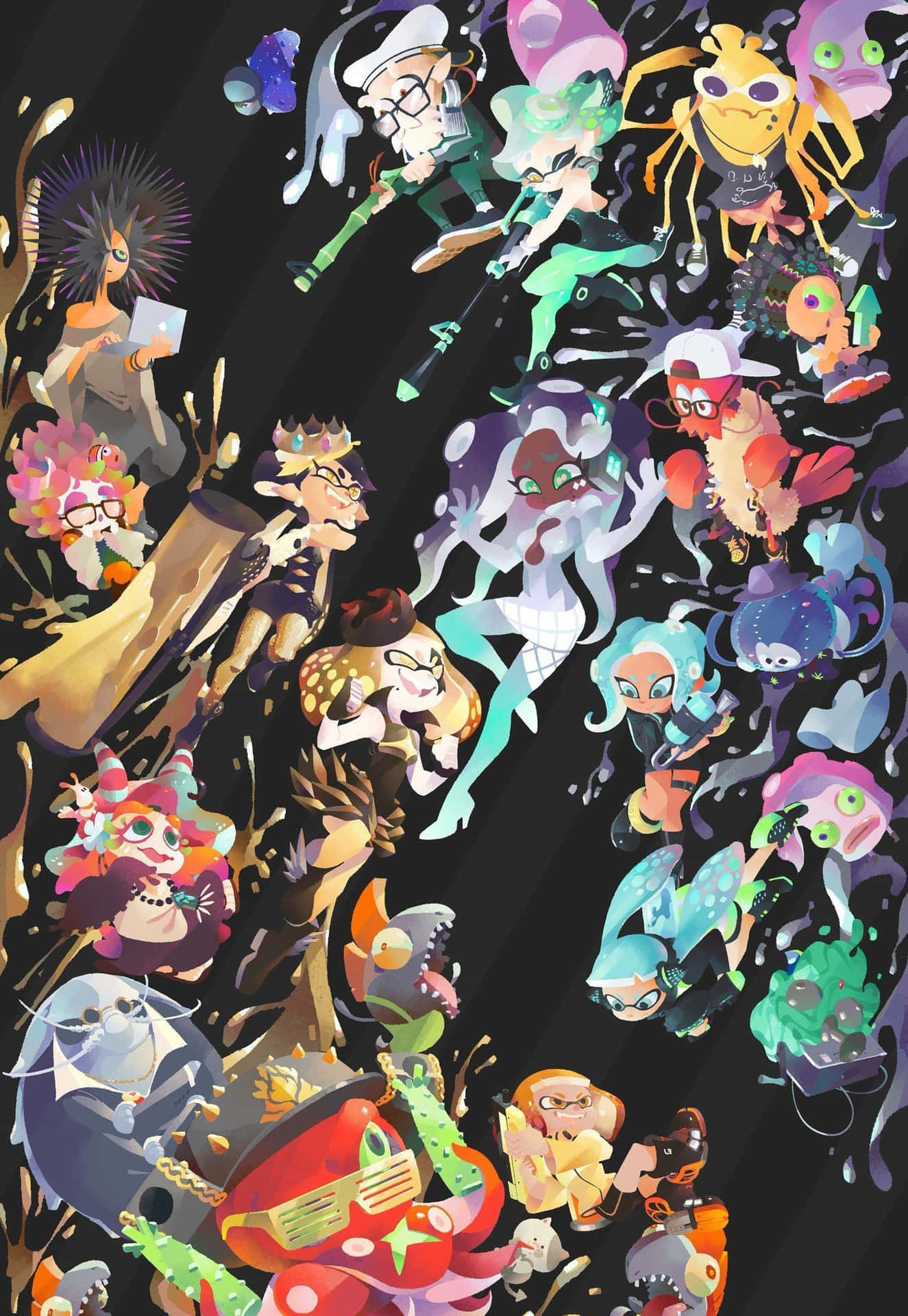 Splatoon3 Colorful Character Collage Wallpaper