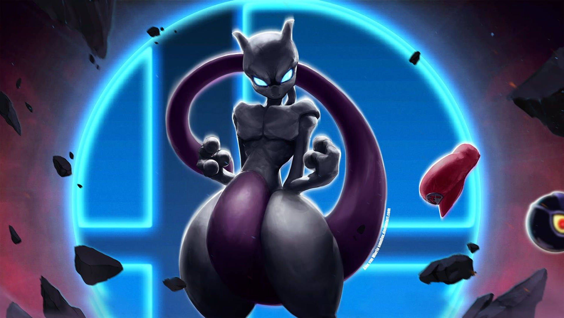 Cover your eyes, the mighty Mewtwo is here! Wallpaper