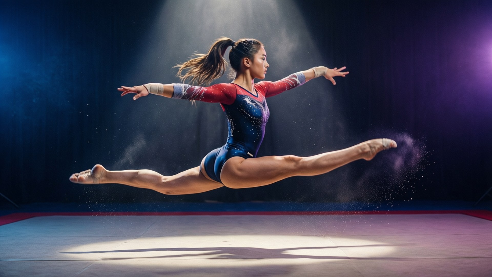 Et dramatisk split spring fanget under en spotlight med filmisk belysning.