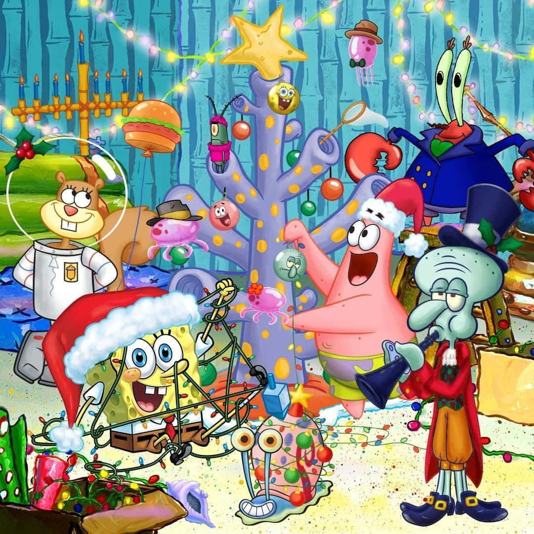 Sponge Bob Christmas Celebration Wallpaper