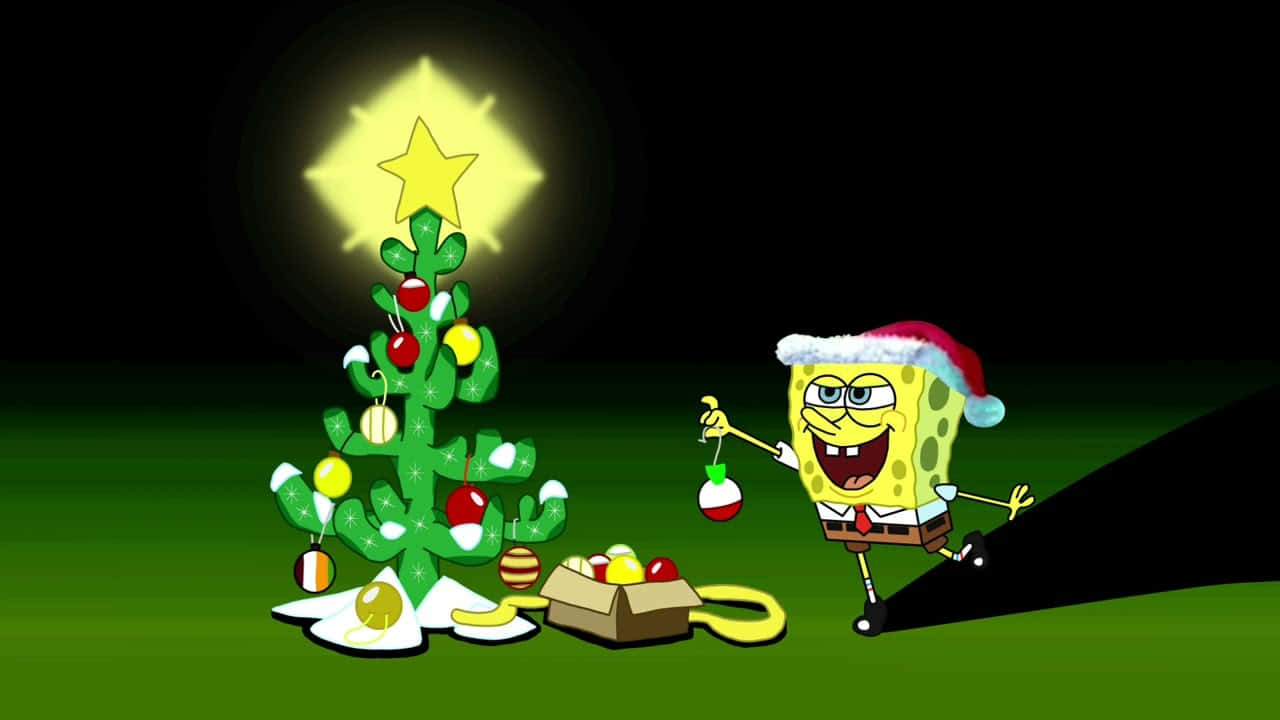 Sponge Bob Christmas Tree Celebration Wallpaper