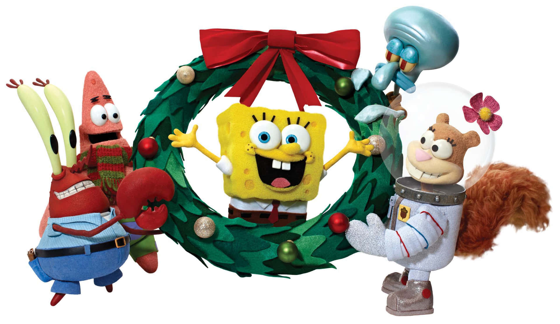 Sponge Bob Christmas Wreath Characters Wallpaper
