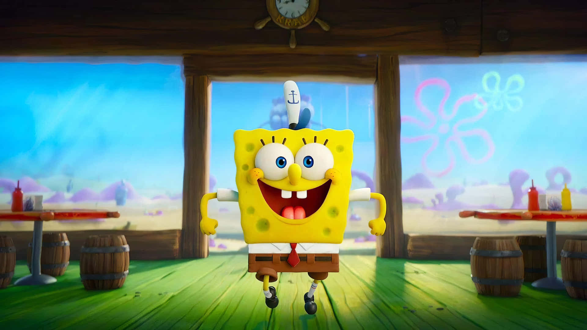 Sponge Bob Happyatthe Krusty Krab Wallpaper