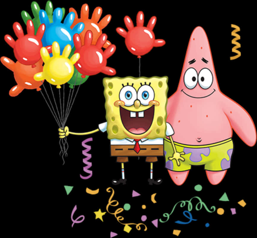 Sponge Bob Patrick Celebration Balloons PNG