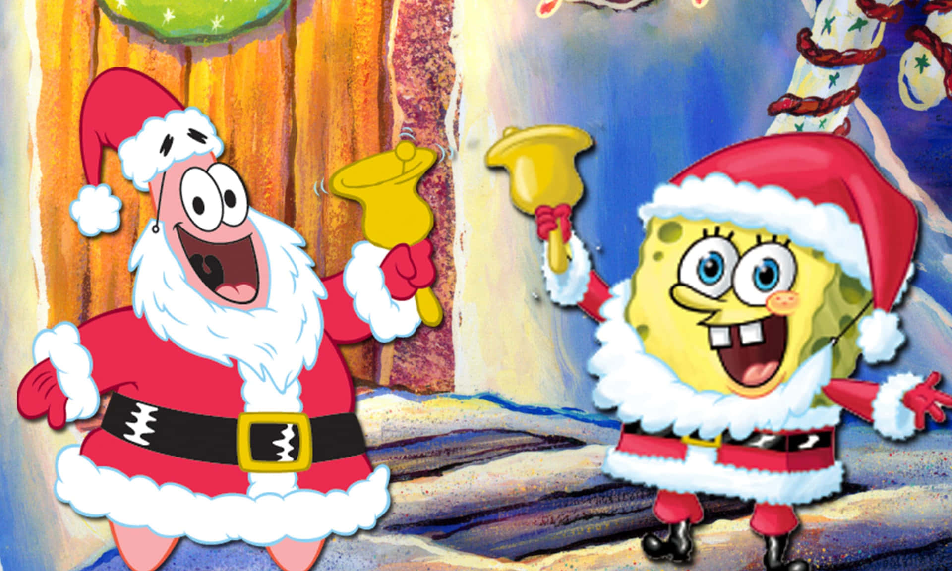 Sponge Bob Patrick Christmas Celebration Wallpaper