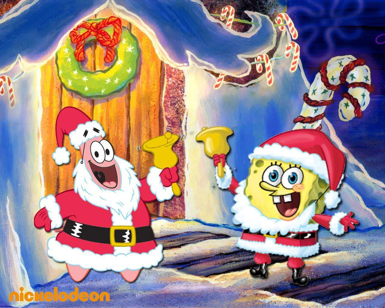 Sponge Bob Patrick Christmas Celebration Wallpaper