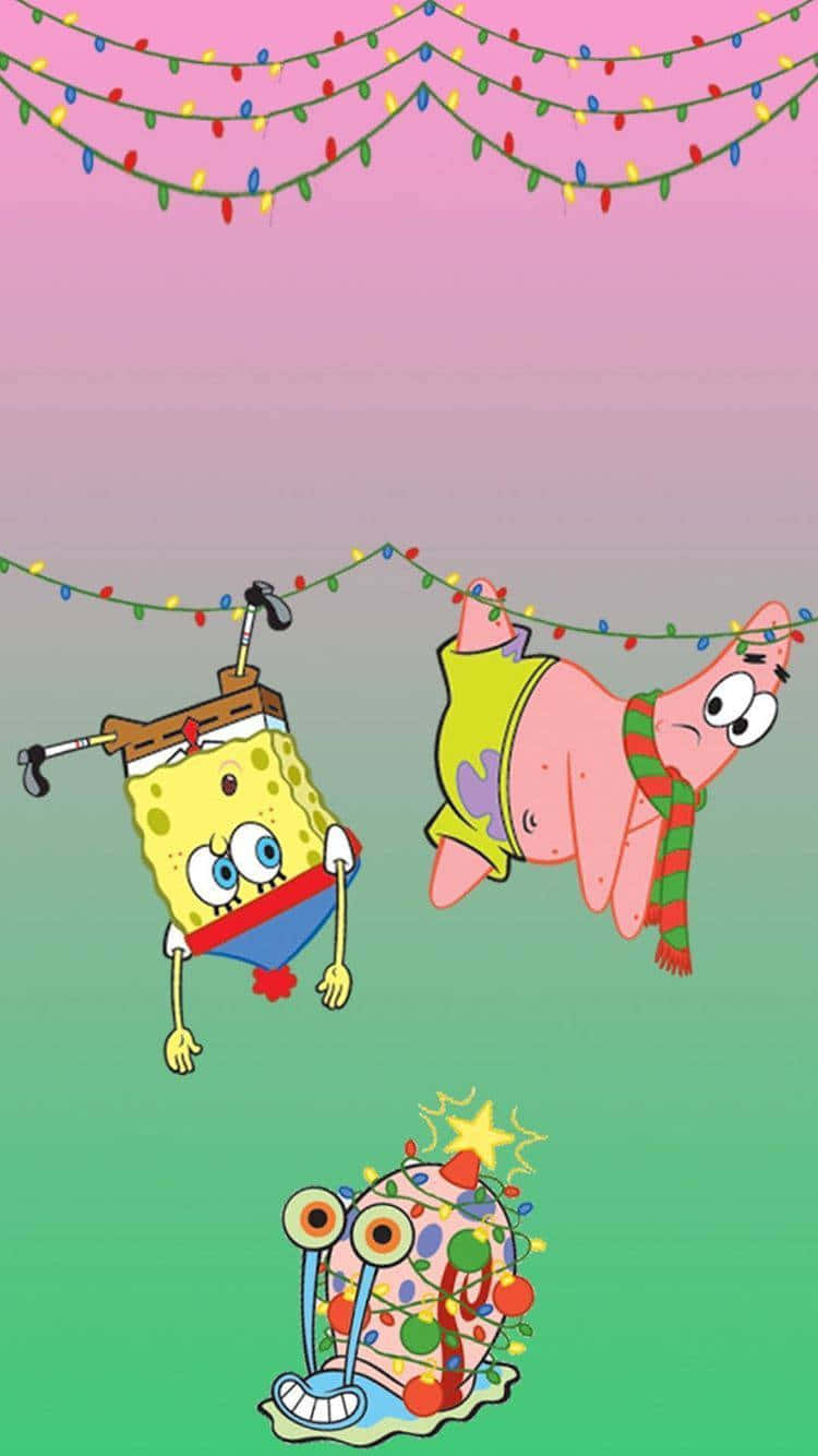Sponge Bob Patrick Christmas Lights Wallpaper