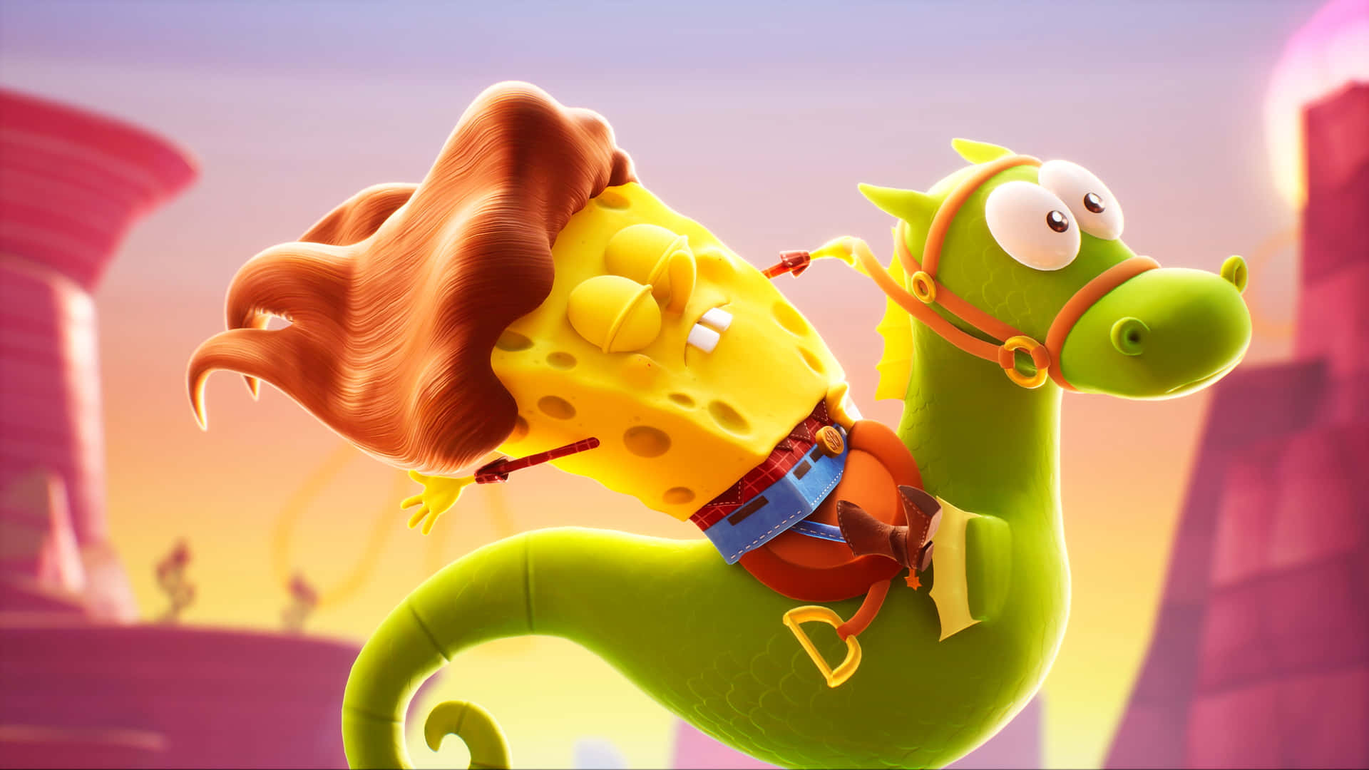 Sponge Bob Riding Seahorse Movie Scene Wallpaper