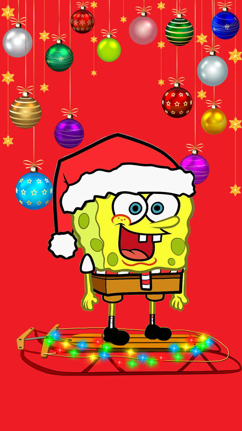 Sponge Bob Santa Hat Christmas Celebration Wallpaper