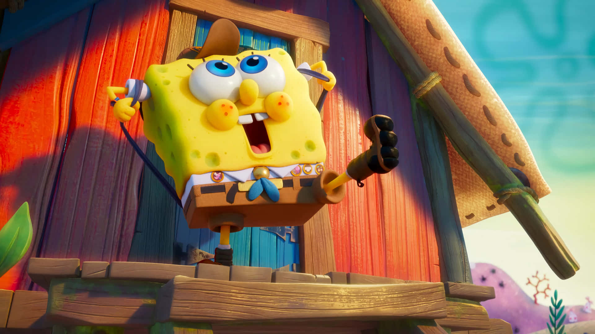 Sponge Bob Square Pants Movie Excited Expression Wallpaper