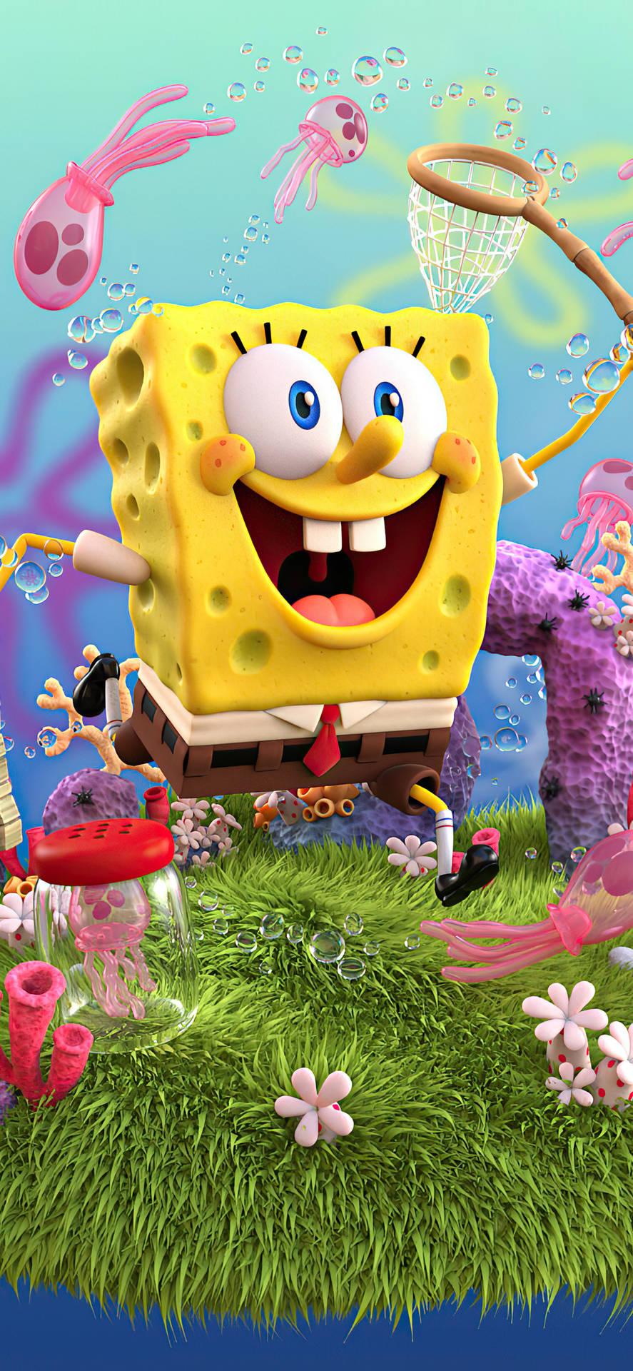 SpongeBob 3D iPhone X tegneseriebaggrund Wallpaper
