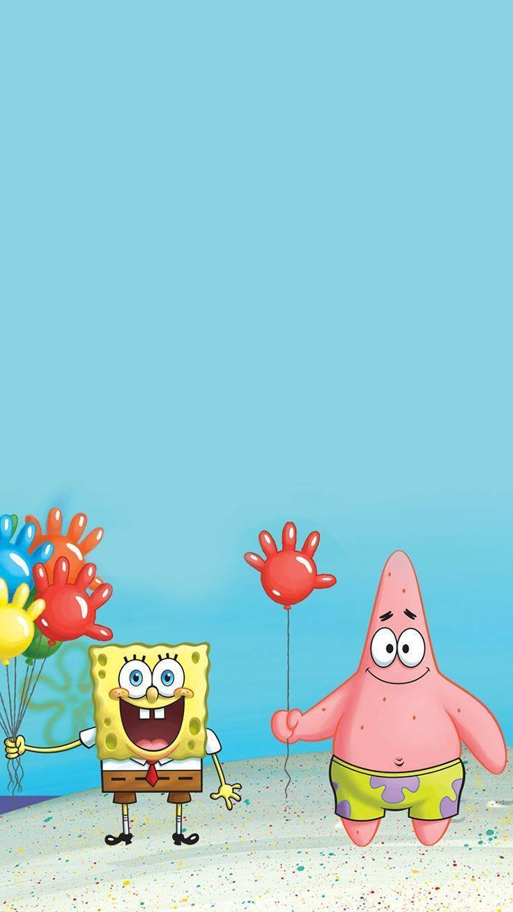 Spongeboby Patrick Con Globos En Forma De Mano Fondo de pantalla