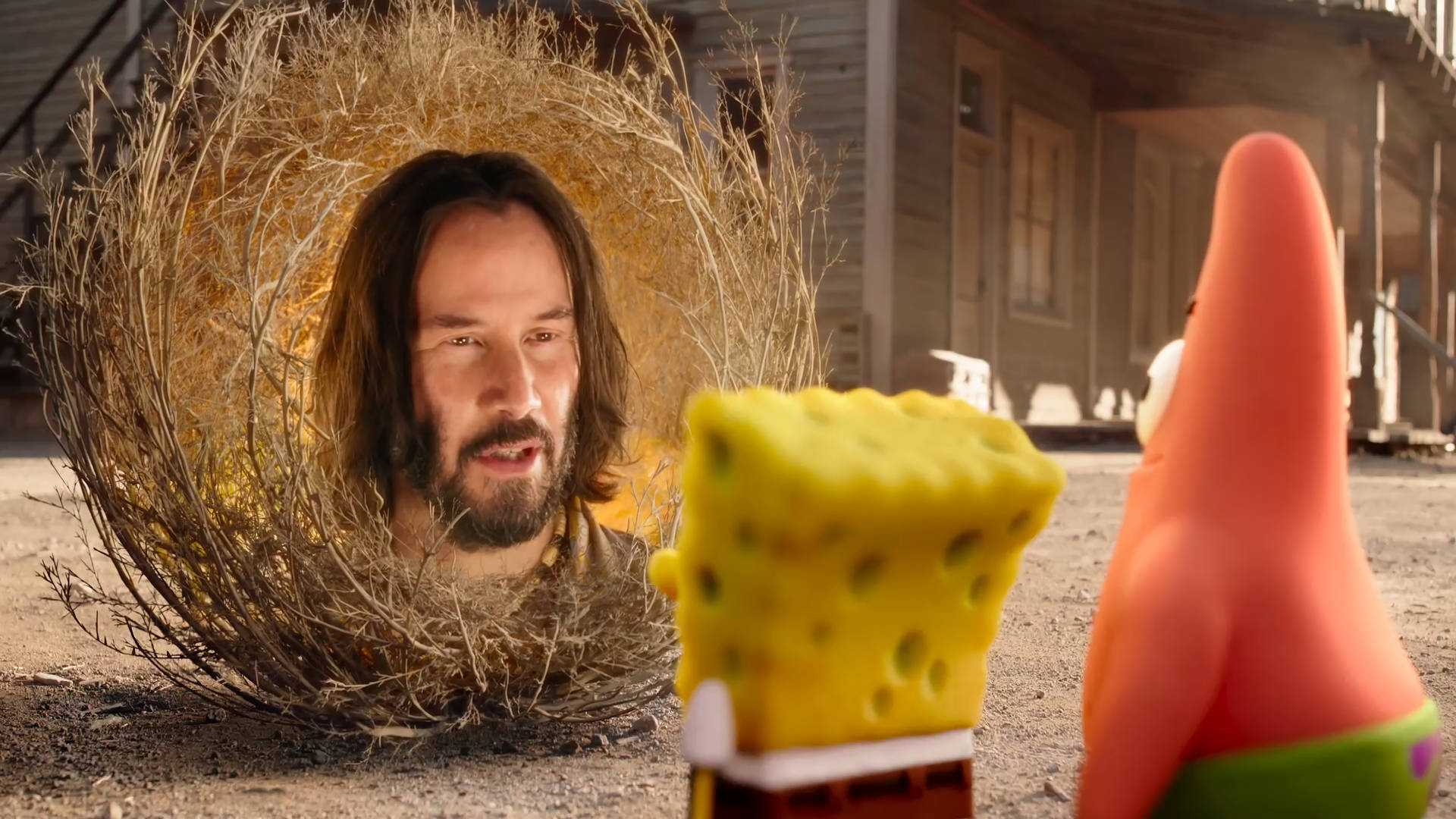 Spongebob And Patrick With Keanu Reeves Wallpaper