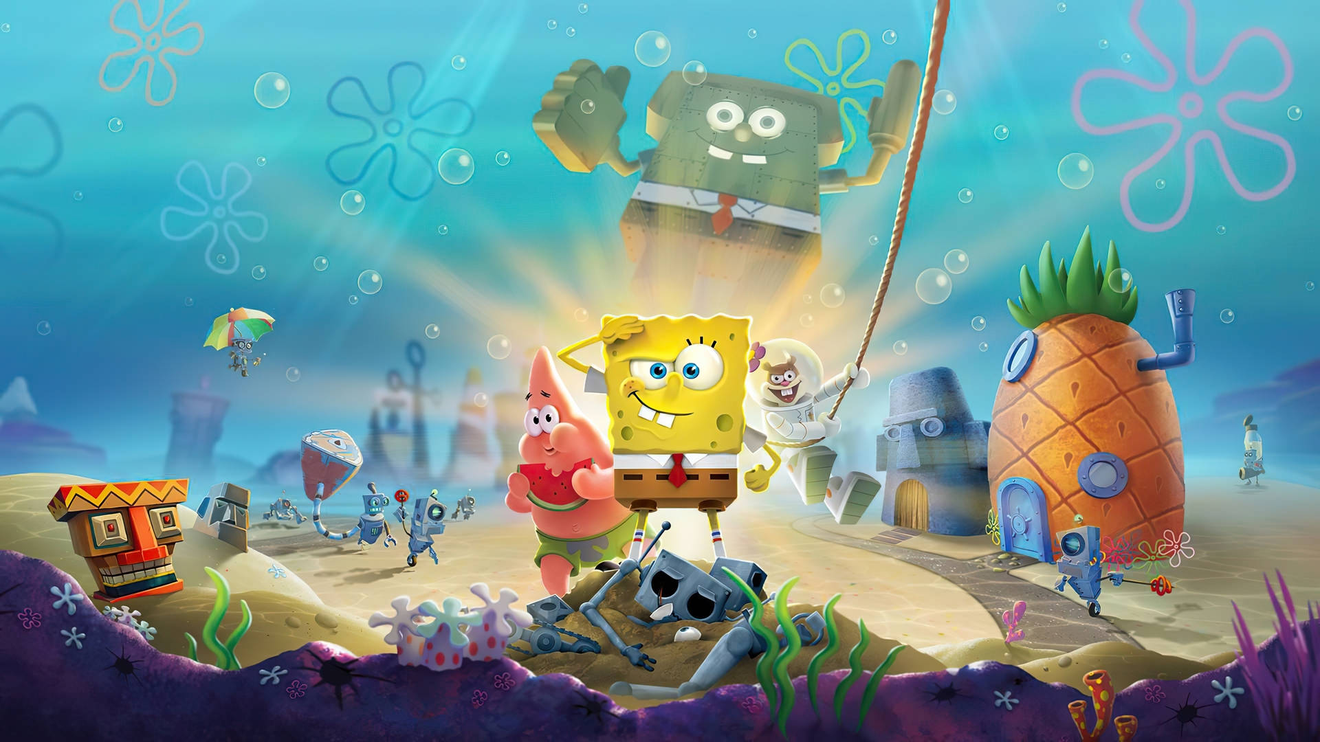 Spongebobund Patrick Mit Sandy Wallpaper