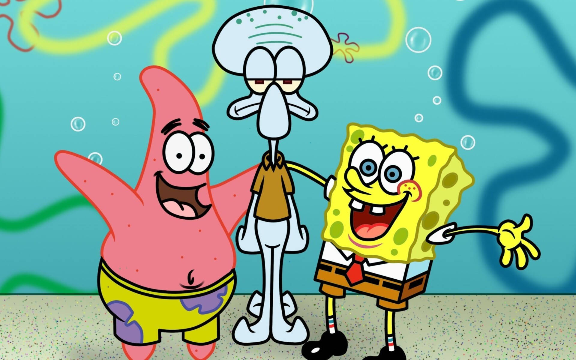 Spongebob E Patrick Con Squiddy Sfondo