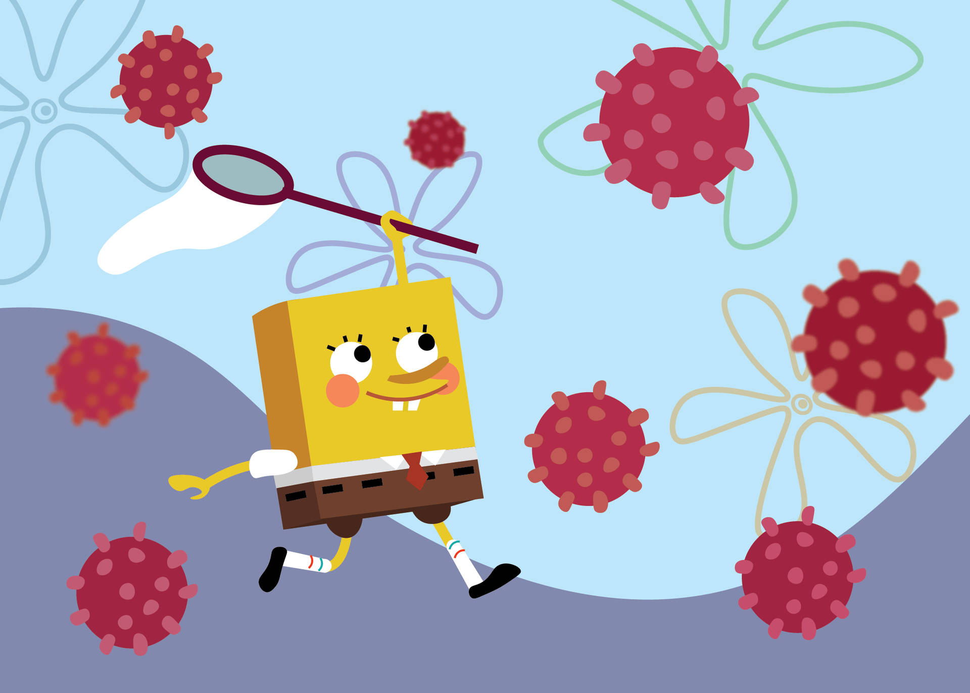 Download SpongeBob Cool Jellyfish Catching Field Wallpaper