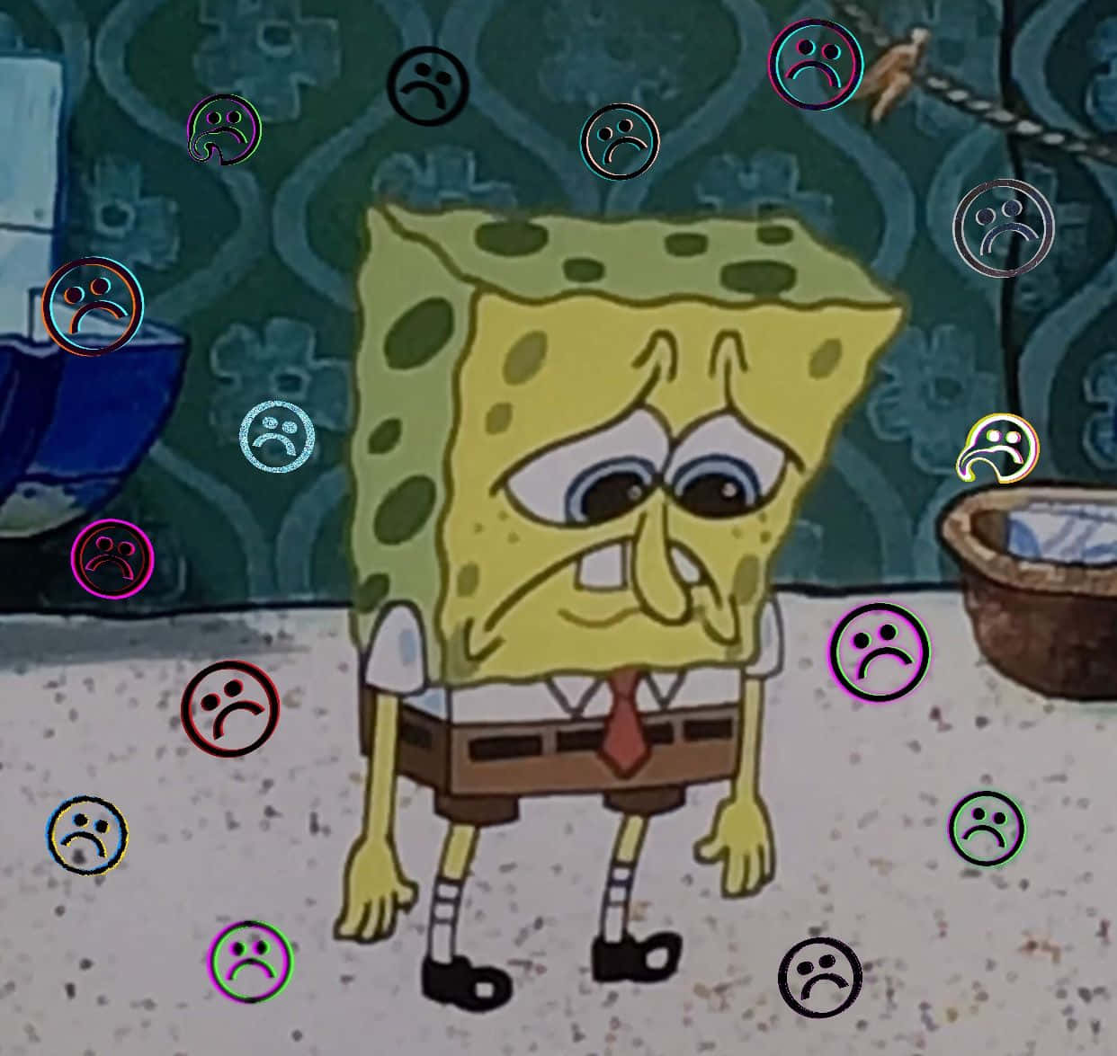 Download Spongebob Crying And Sad Looking At Cup Wallpaper