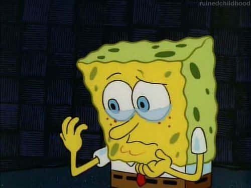 Spongebob græder mens han kigger på sin hånd meme tapet Wallpaper