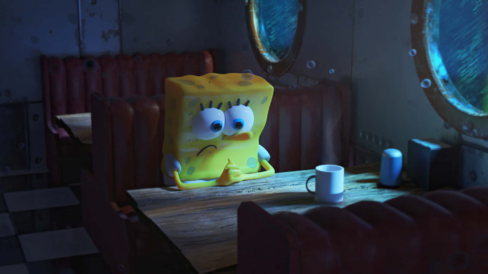 Download Feeling down and out, Sad Spongebob stares forlornly at the  ground. Wallpaper