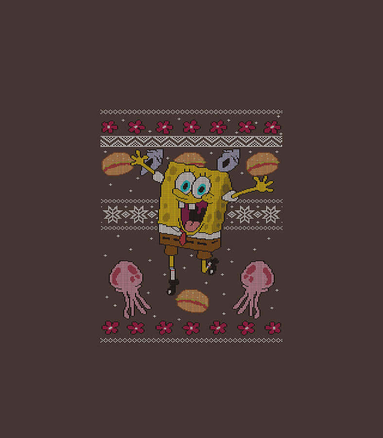 Spongebob Holiday Sweater Pixel Art Wallpaper