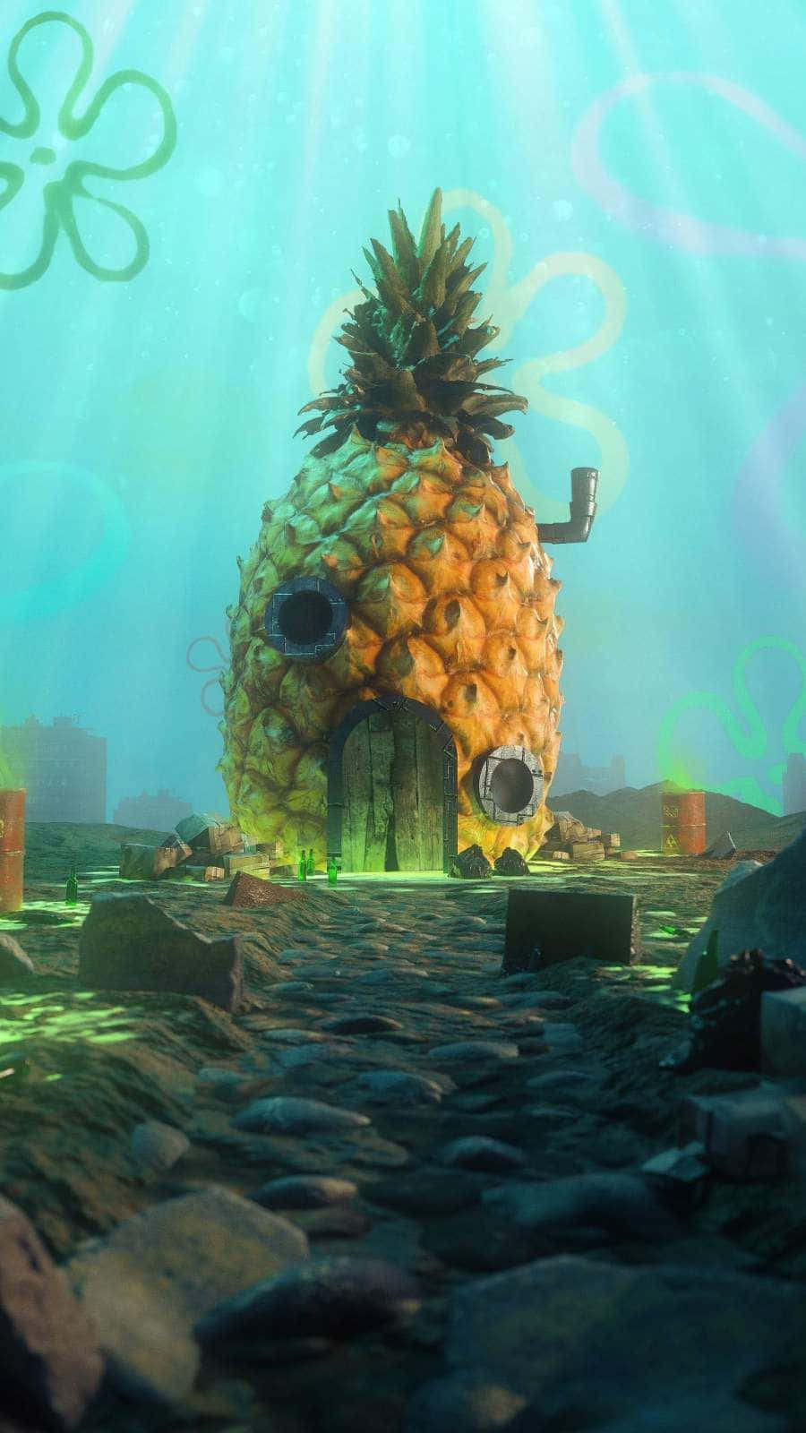 Tilbring en dag med SpongeBob på hans ikoniske hus. Wallpaper