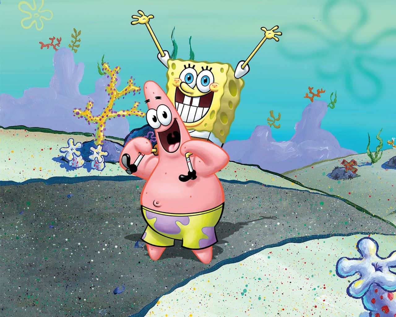 SpongeBob Pfp svømmer rundt under havet Wallpaper