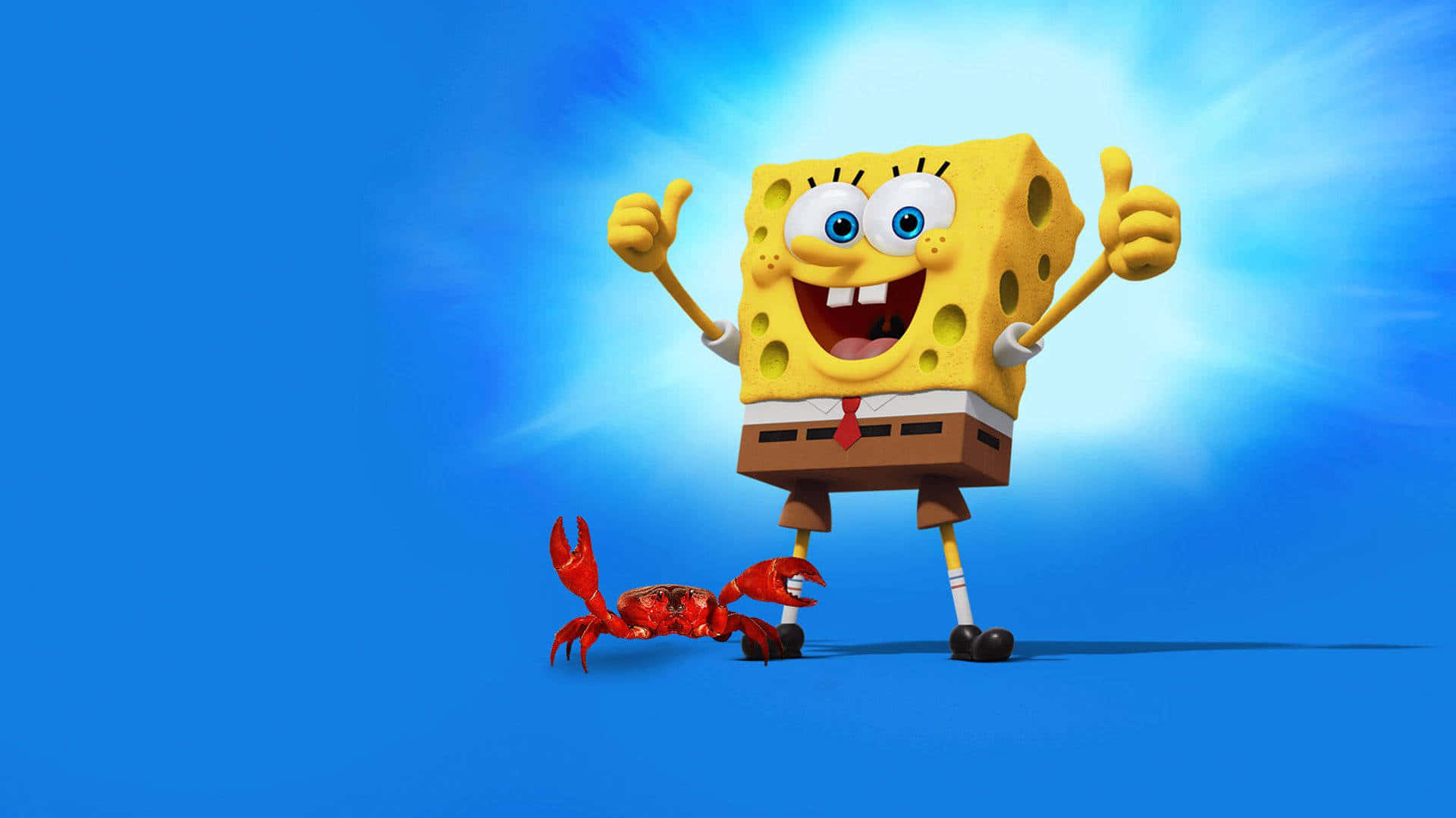 SpongeBob Pfp Thumbs Up bevæger sig igennem de varme, smilende tegneseriefigurer. Wallpaper
