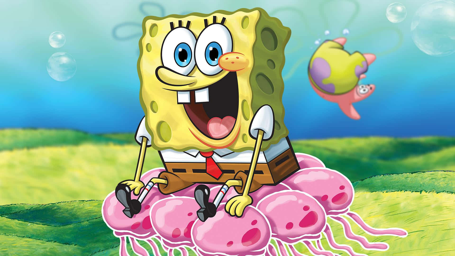 SpongeBob Squarepants kører på et blækspruttebillede.