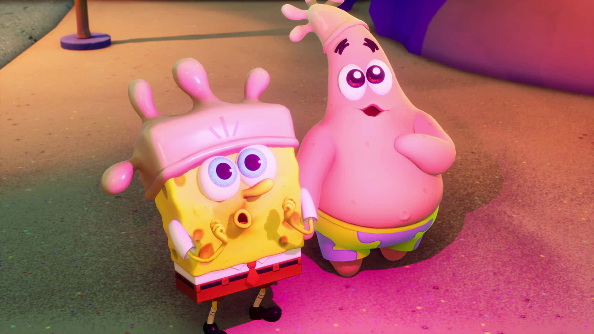 Spongebob og Patrick med handsker hatte billede.