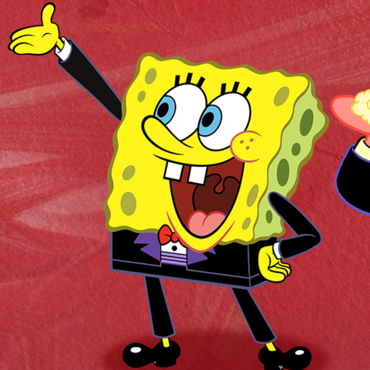Vänta,bild På Kyparen Spongebob I En Kostym Som Bakgrundsbild Till Dator Eller Mobilskärmen.