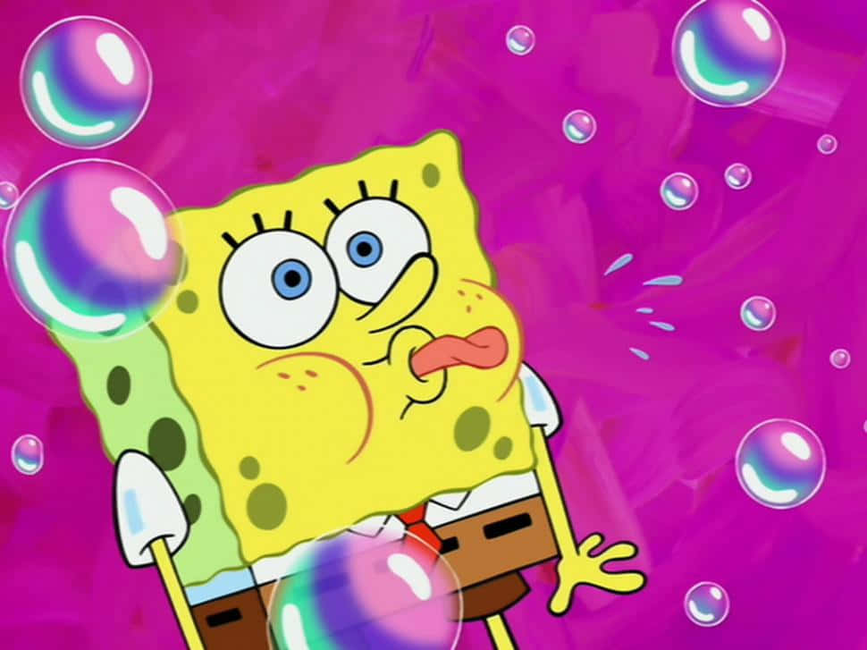 Spongebobsacando La Lengua Con Burbuja En Estilo Anime. Fondo de pantalla