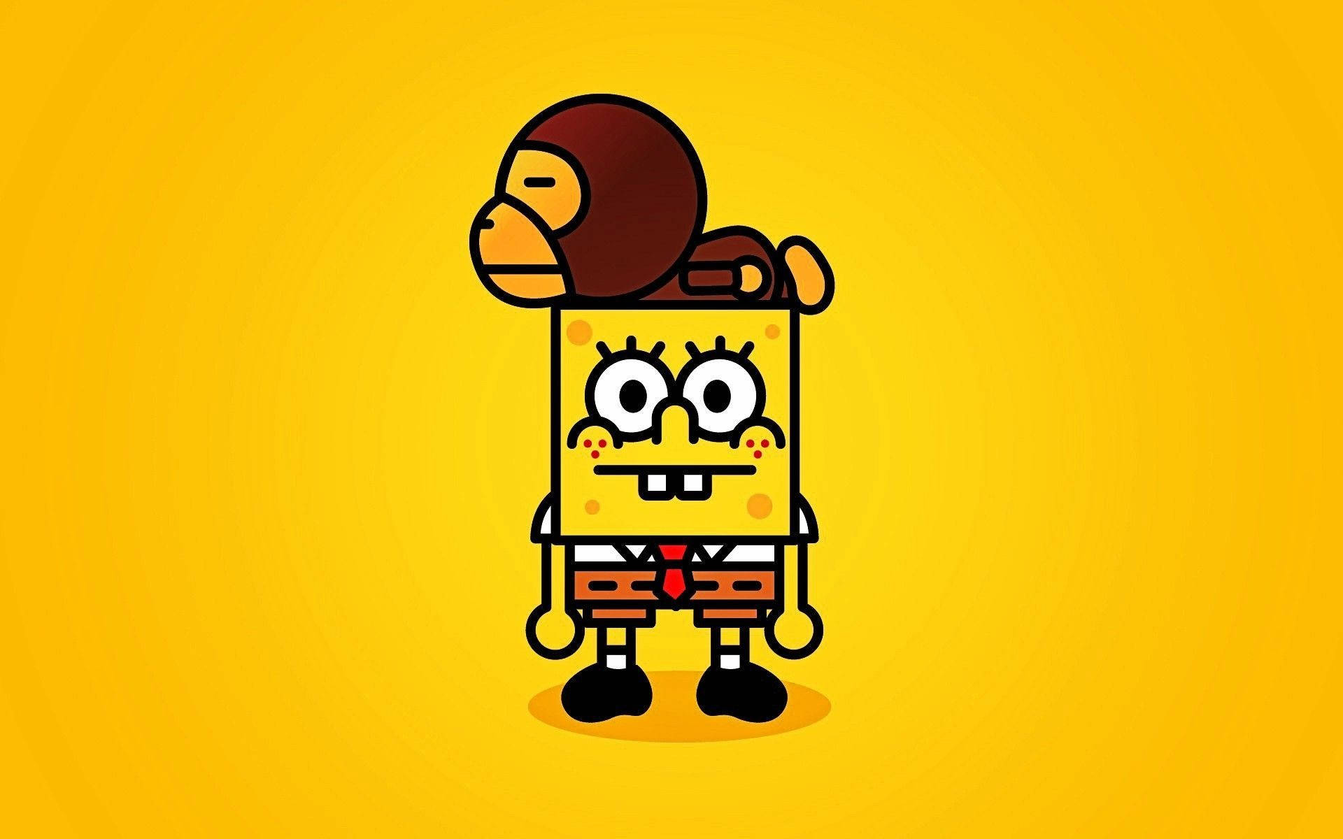 Spongebob With Funny Monkey Wallpaper