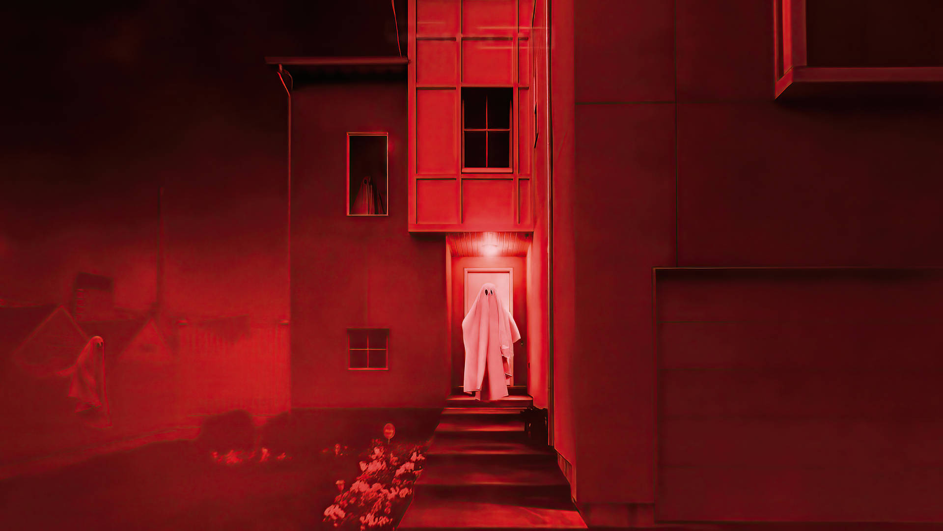 Spooky Aesthetic Ghost In Monochrome Red Wallpaper