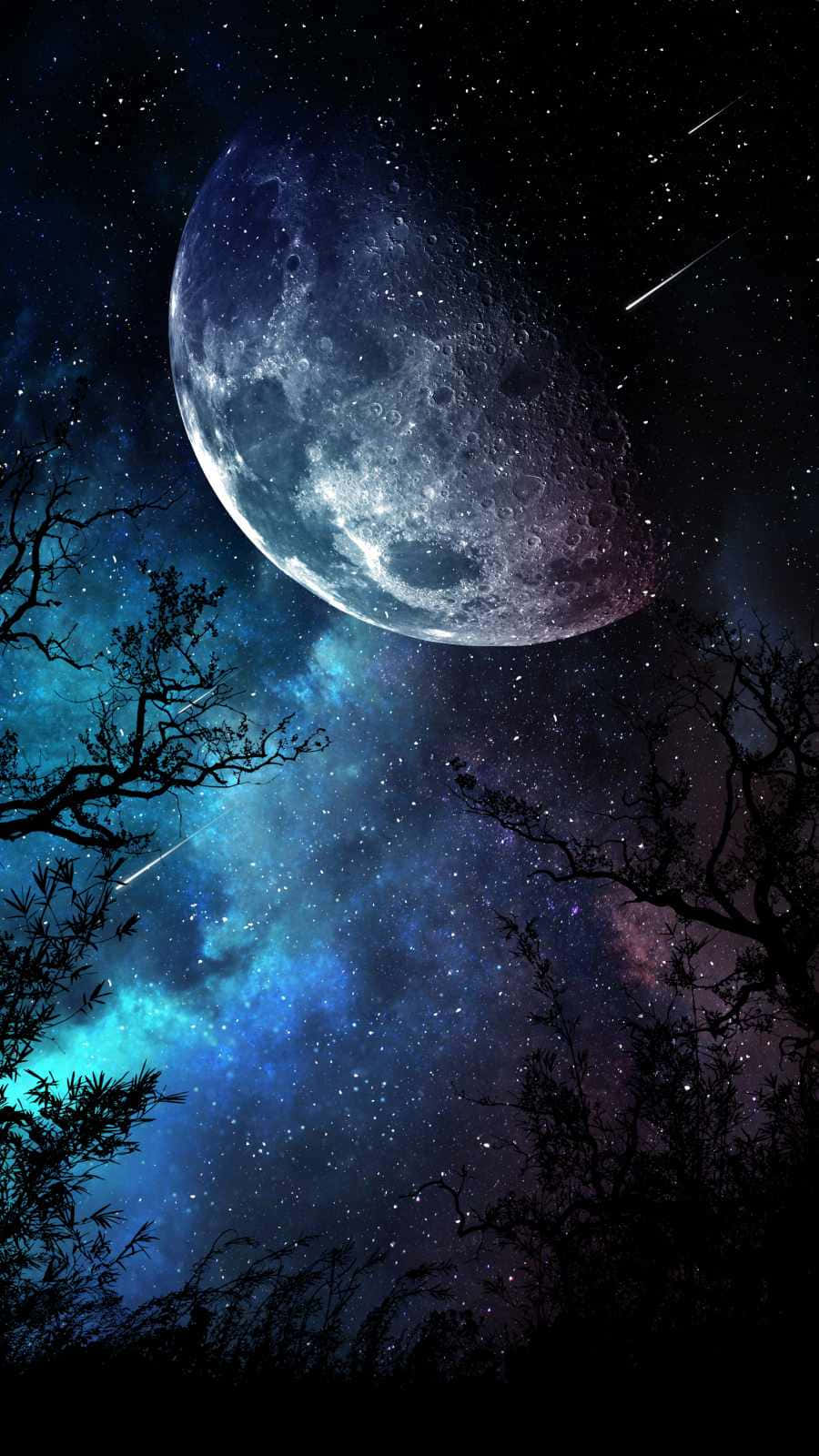 Gruseligerund Sterneverzierter Nachthimmel Mond Wallpaper
