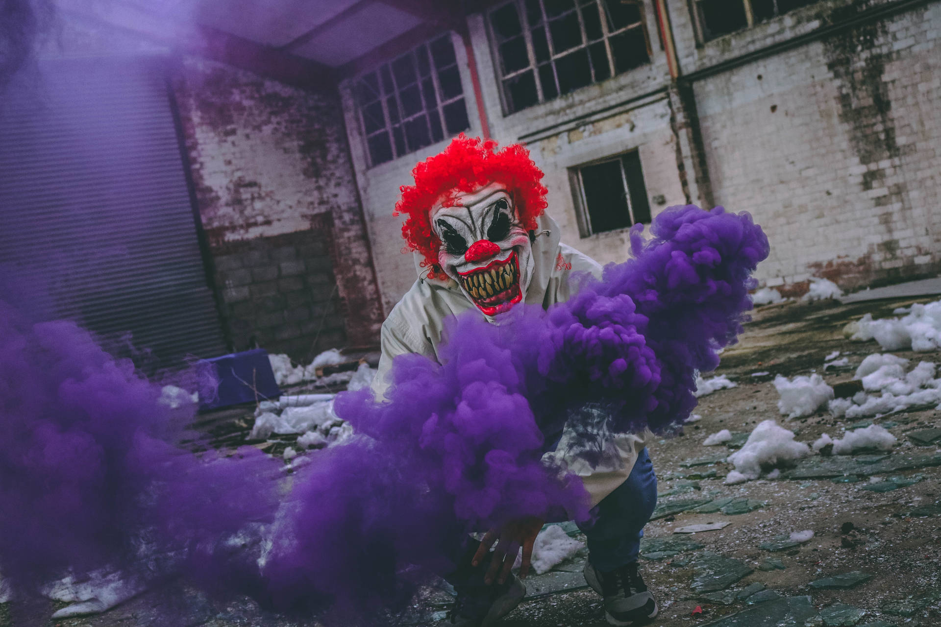 Spooky Clown Purple Smoke Wallpaper