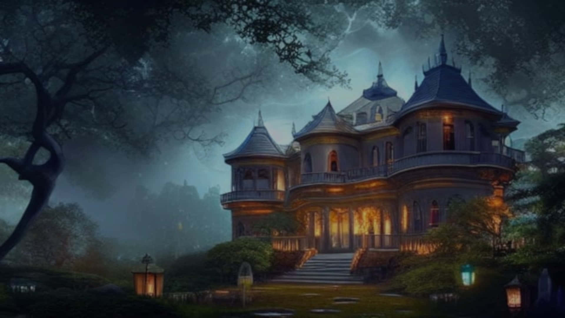 Spooky Grand Mansion Desktop Wallpaper
