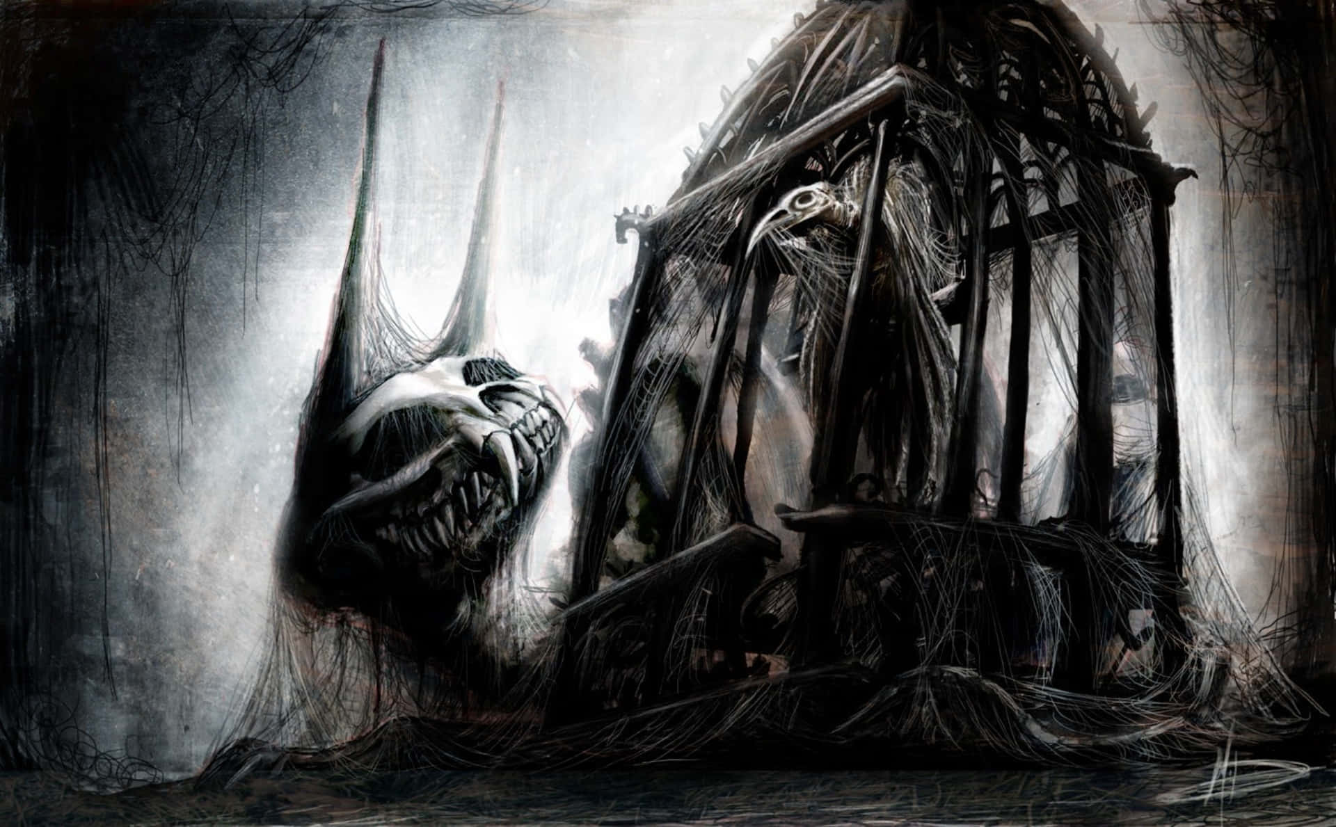 Spooky Underworld Desktop Tapet: Besøg det mørke netværk af materialer og dystre farver. Wallpaper
