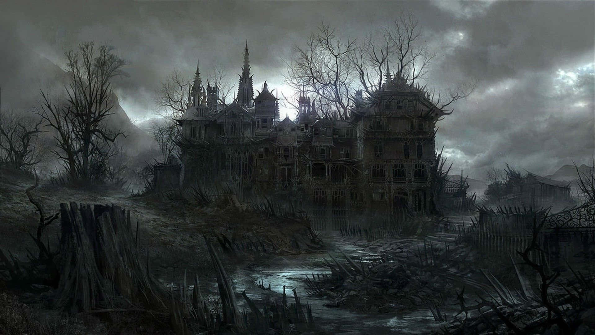 Spooky Haunted Castle Desktop Wallpaper