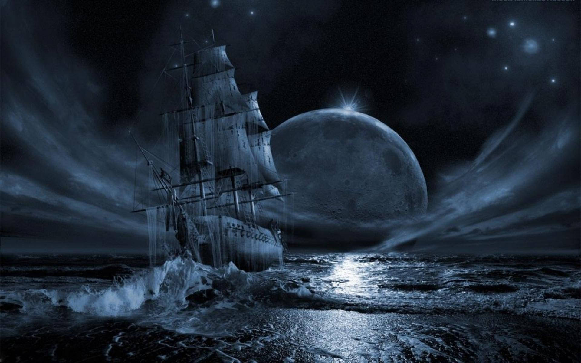 Spooky Ghost Pirate Ship Wallpaper