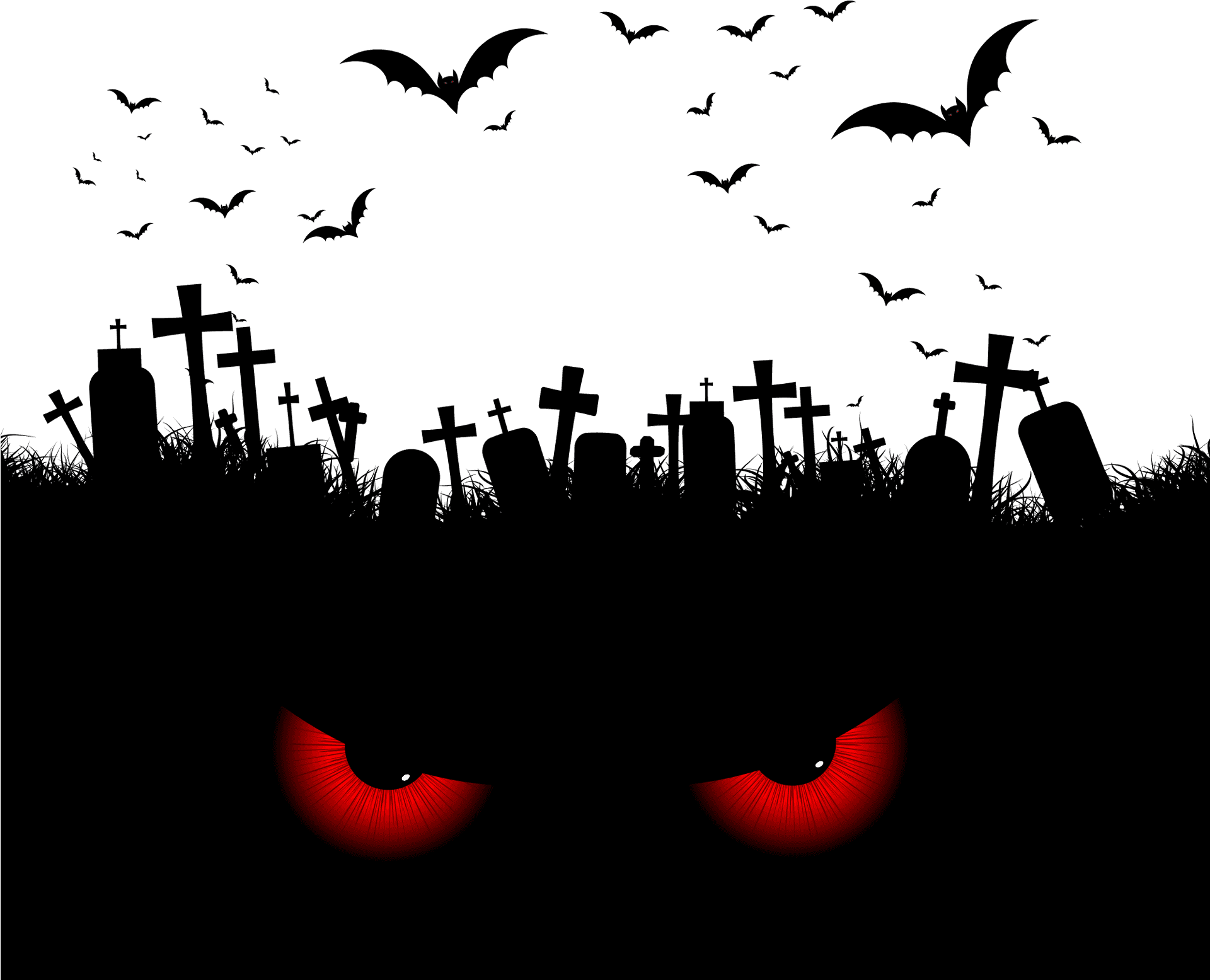 Spooky Graveyardand Bats Silhouette PNG
