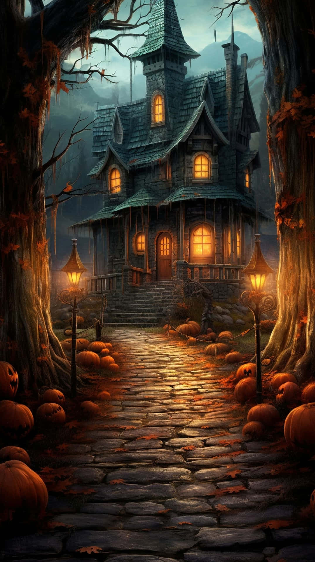 Spooky Halloween Haunted Housei Phone Wallpaper Wallpaper