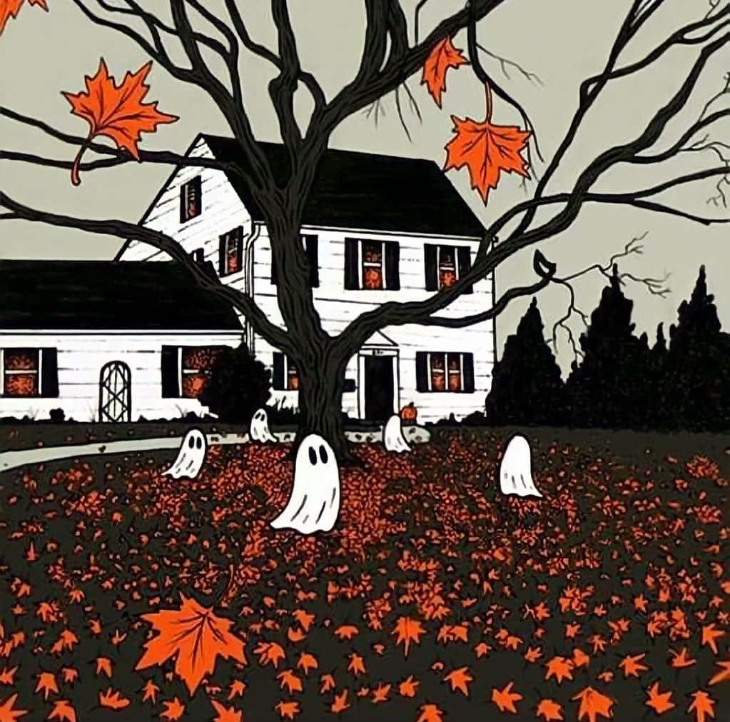 Spooky Halloween Houseand Ghosts Wallpaper