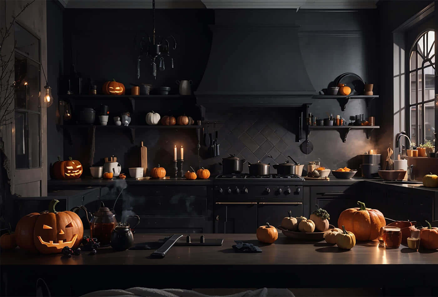 Spooky Halloween Kitchen Decor Wallpaper